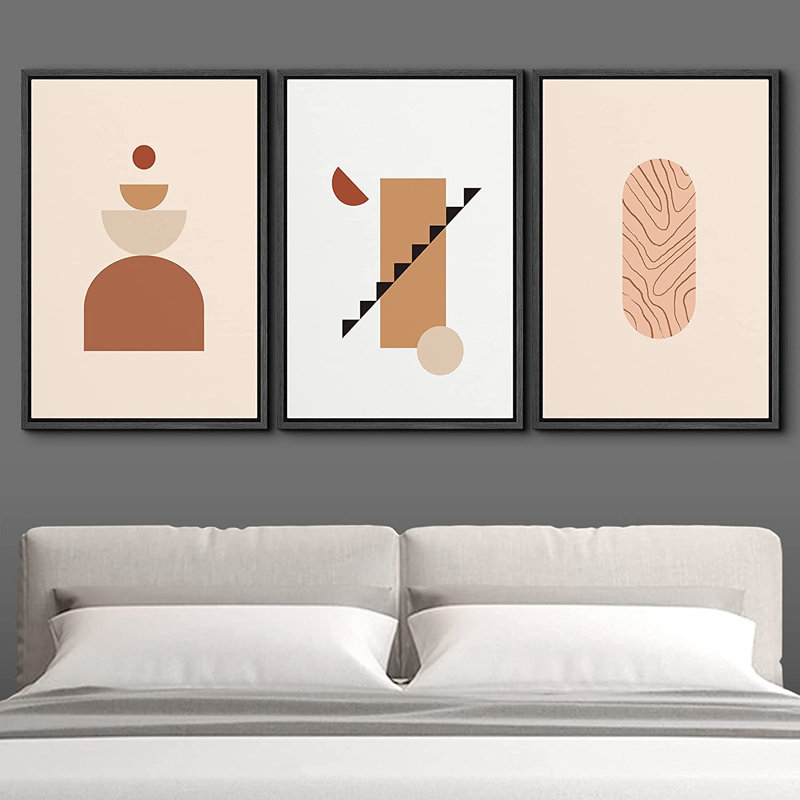 Mid Century Shape " Mid-Century Semi-Circle And Rectangle Variety Abstract Patterns " 3 - Pieces, Black