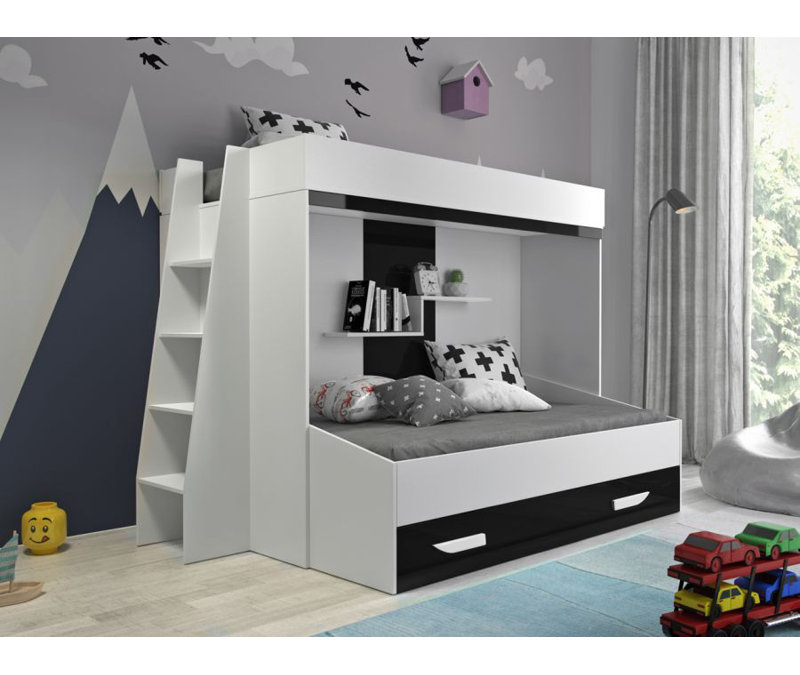 Bunk Bed with Storage Included, 95 x 200 cm, White/Black