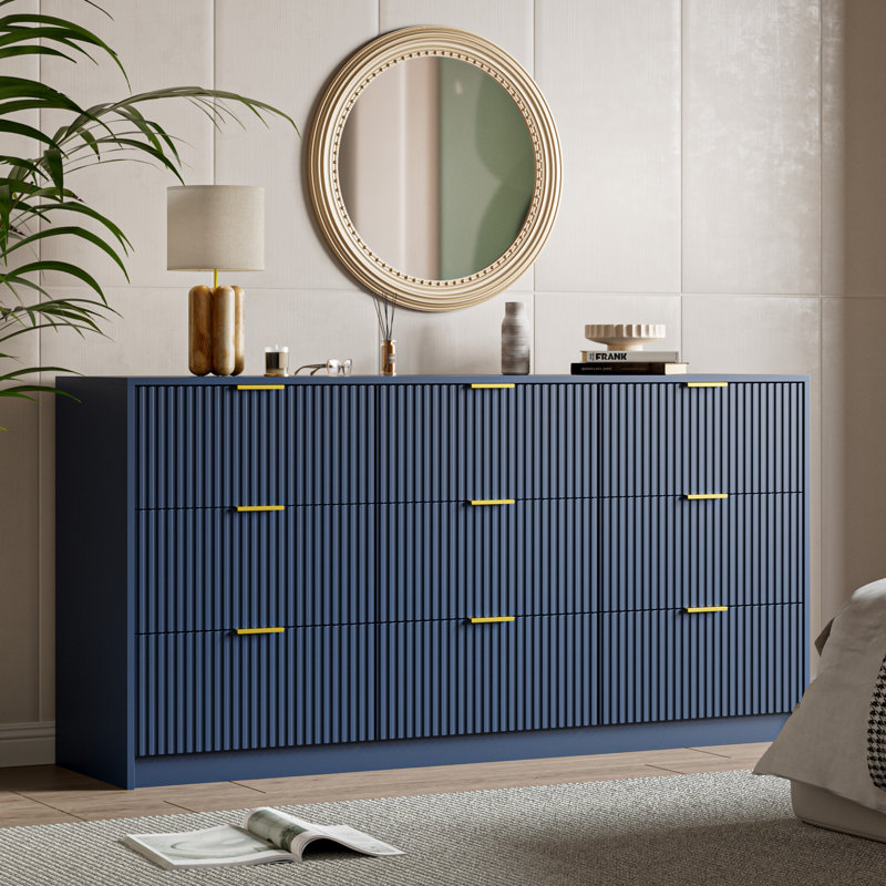 Commode 9 tiroirs Aphan, l 63 po, Marine