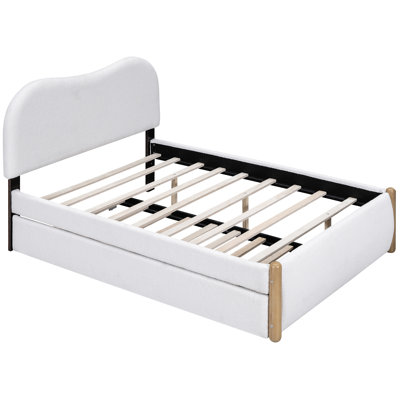 Lit plateforme tapissier avec pieds et gigogne en bois