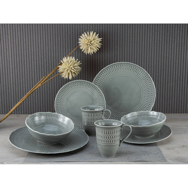 8-Piece Porcelain Dinnerware Set For 2 People, Grey