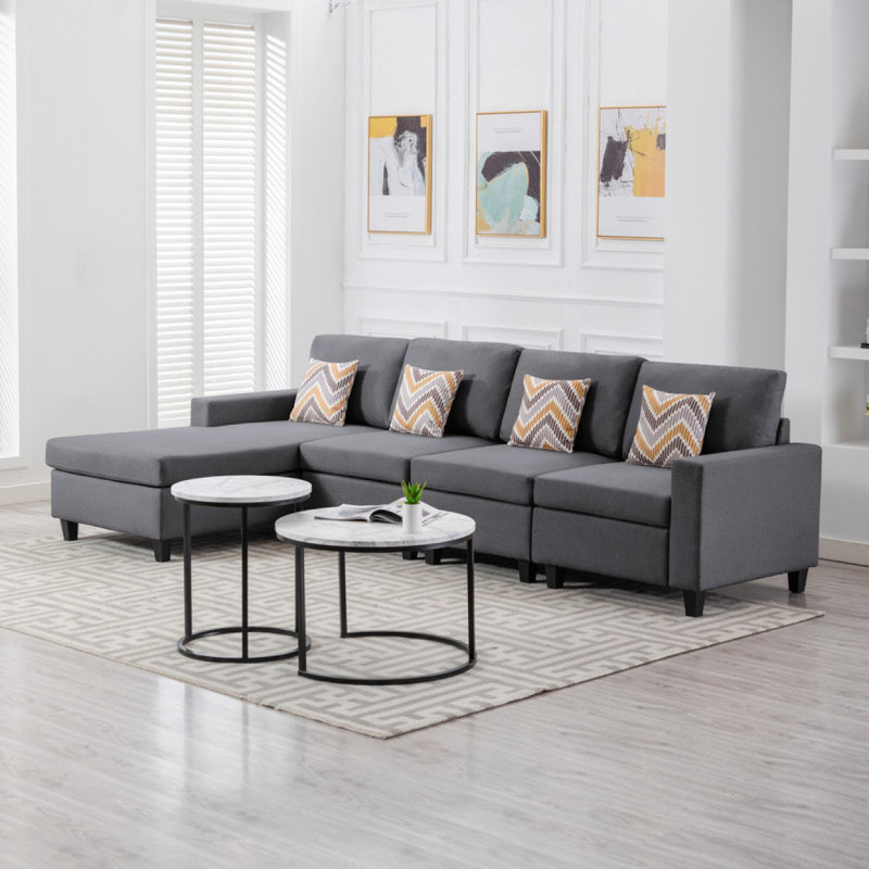 Canapé modulaire réversible 4 pièces en tissu de lin avec coussins et pieds interchangeables Modern Canapé