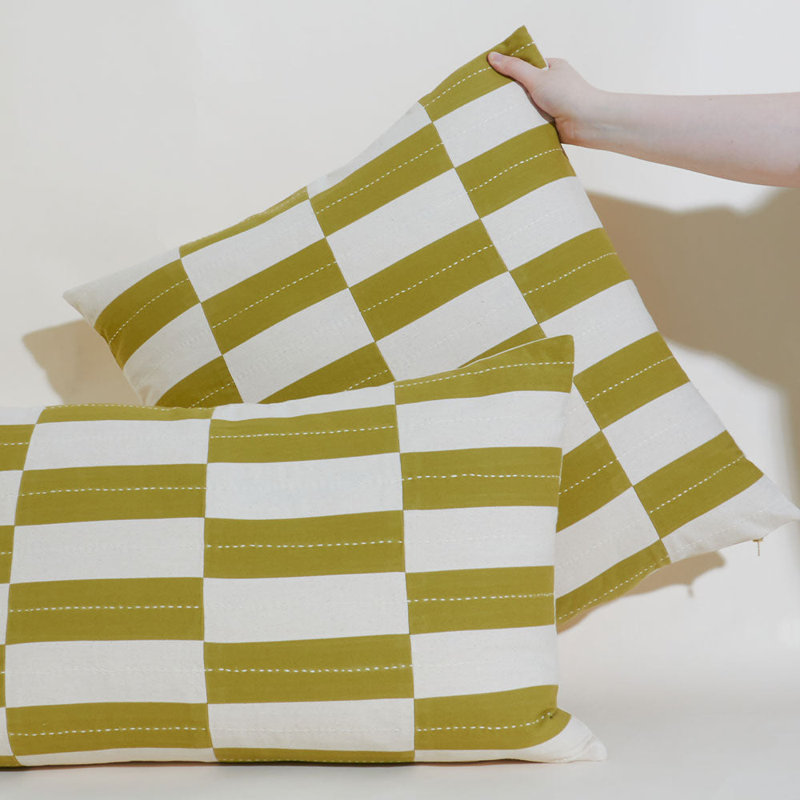 Checkered Lumbar Pillow, Moss, 16" H x 26" W