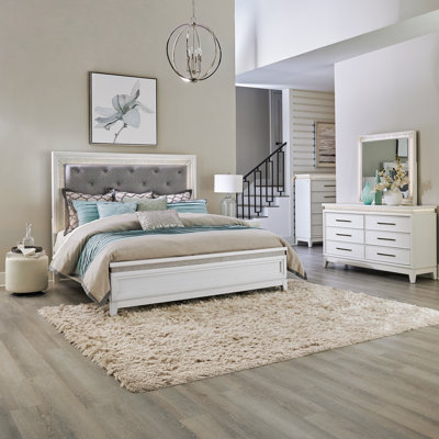 Oxford Upholstered Bed, Dresser & Mirror, Chest Bedroom Set
