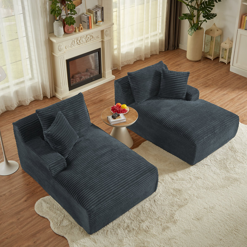 Boneless 78" Oversized Double Chaise Lounges Indoor, Upholstered Boneless Cloud Stupendous Oversized Chaise Lounge Couch Luxury Sofa Bed Deep Seat, Corduroy Lounge Chair,2 Pieces