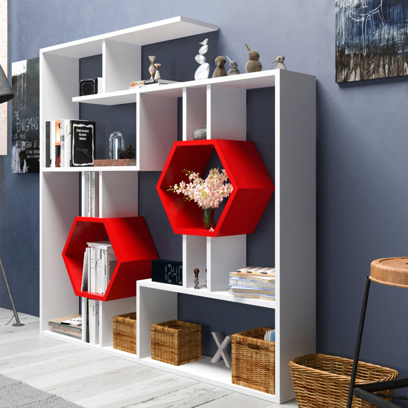 Swenson 134cm H x 134cm W Bookcase, White/Red