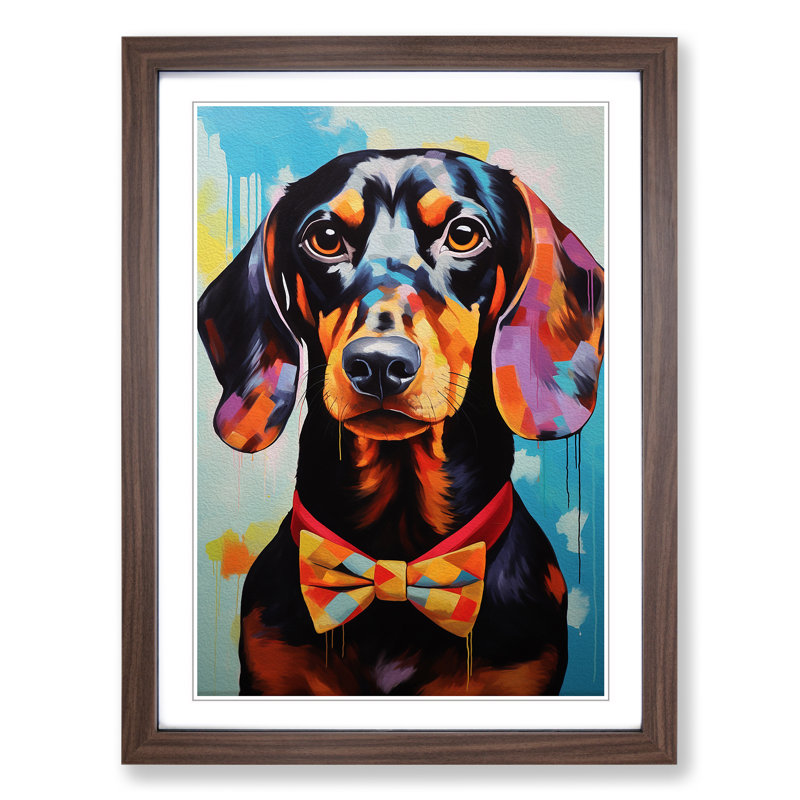 Dachshund Modern - Single Picture Frame Print on Wood, 34cm H x 25cm W x 2cm D, Walnut