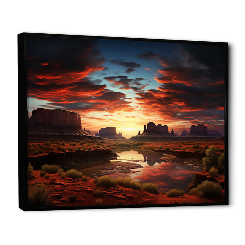 Native Art Ancestral Landscape II, reproduction d'art sur toile, H 24 po x l 32 po x P 1 po, Cadre flottant noir
