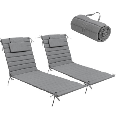Foldable Outdoor Chaise Lounge Seat / Back Cushion Set with Headrest (Set of 2)