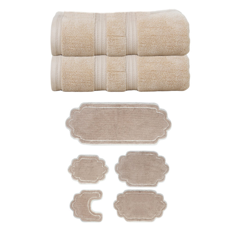 Ensemble de serviettes de bain 100% coton 2 pièces Talbert Collection et ensemble de tapis de bain 5 pièces, (ensemble de 7), chocolat