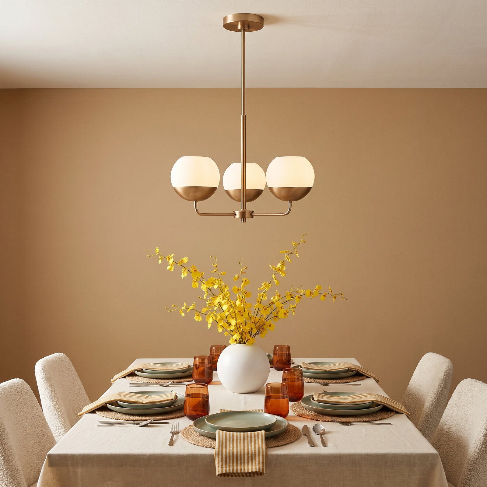 Avoca 3-Light Chandelier, Satin Brass