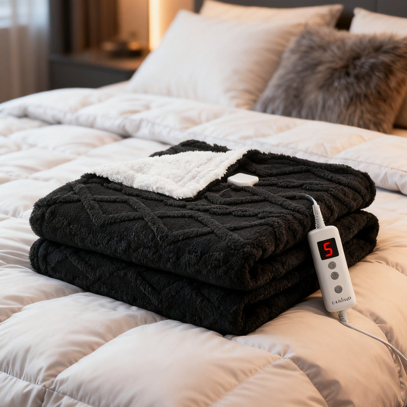 Jeté chauffant - Jeté en sherpa épais et touffeté avec 10 niveaux de chauffage et 10 réglages de temps, jeté chauffant certifié ETL 50 po x 60 po