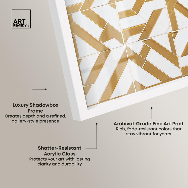 Marbre circuiterie or Art Shadowbox par Art Remedy, H 41 po x l 41 po, Blanc