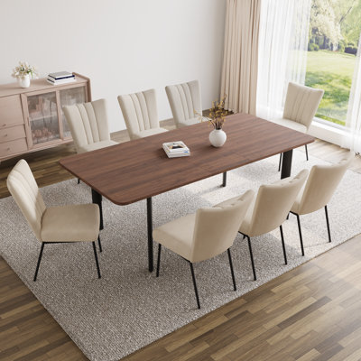 Modern Kitchen Dining Set, 63'' to 78.7'' Extendable Dining Table with 34.2"H Dining Chairs(Table 8Chairs)