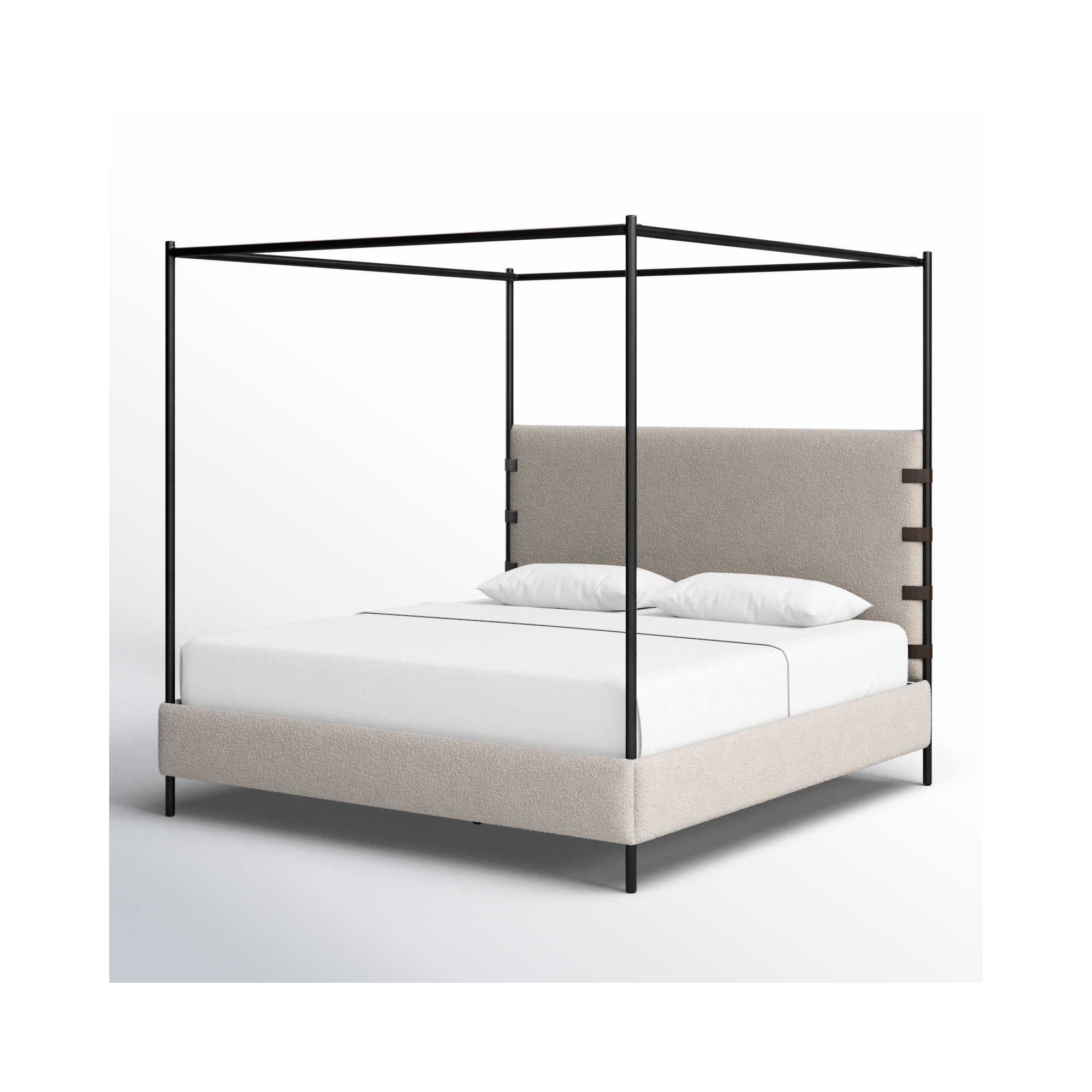 Malo Upholstered Metal Canopy Bed, King, Knoll Natural