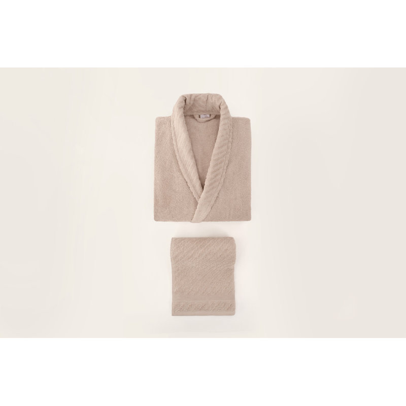 Cotton Mid-Calf Bathrobe, Powder/Cream
