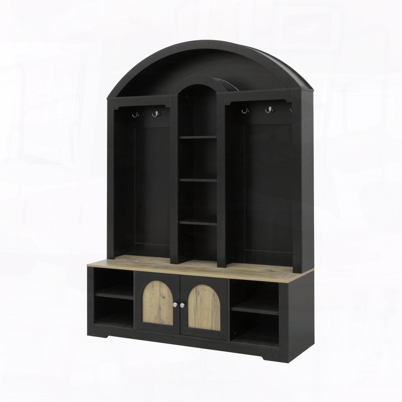 Modern Multifunctional Wardrobe with Storage and Hooks, Black/Natural