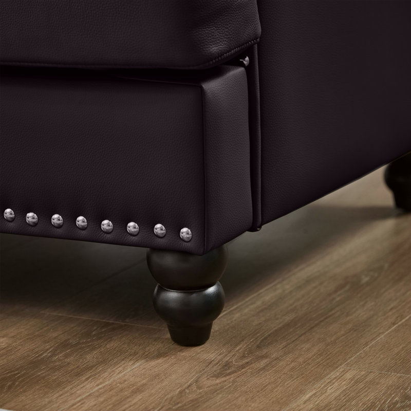 Canapé en cuir de vache de 59,5 po, Noir