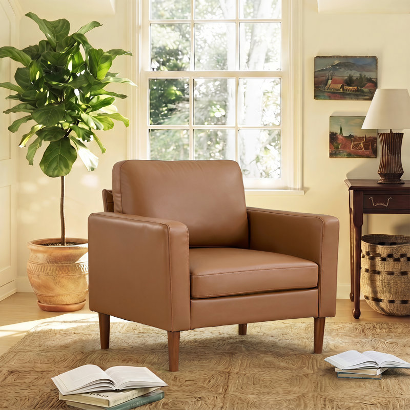 37 " Chenille Accent Chair, Coffee Faux Leather