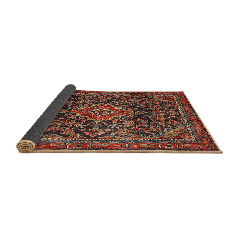 Tapis traditionnel mehroon/noir/crème Ensa, Rond 5 pi