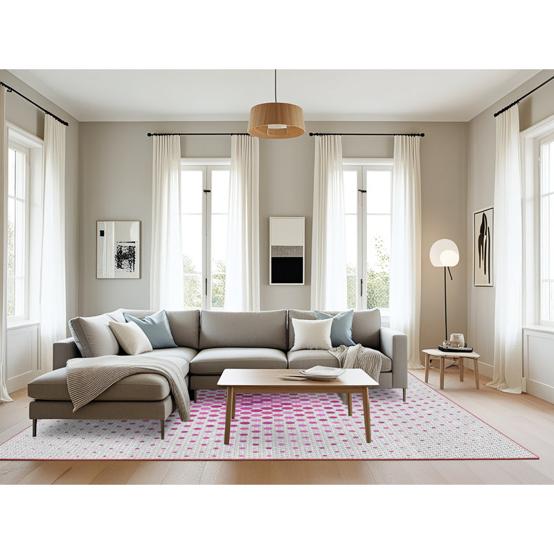 Tapis blanc / rose Antowain, Rectangle 8 pi x 10 pi