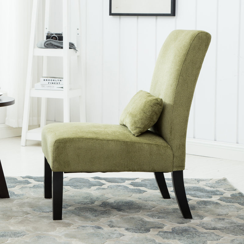 Fauteuil d'appoint sans accoudoirs avec coussin Pisano, Chenille verte