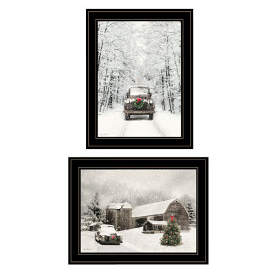 Art mural antique encadré vignette de Noël 2 pièces pour le salon, la maison par Lori Deiter