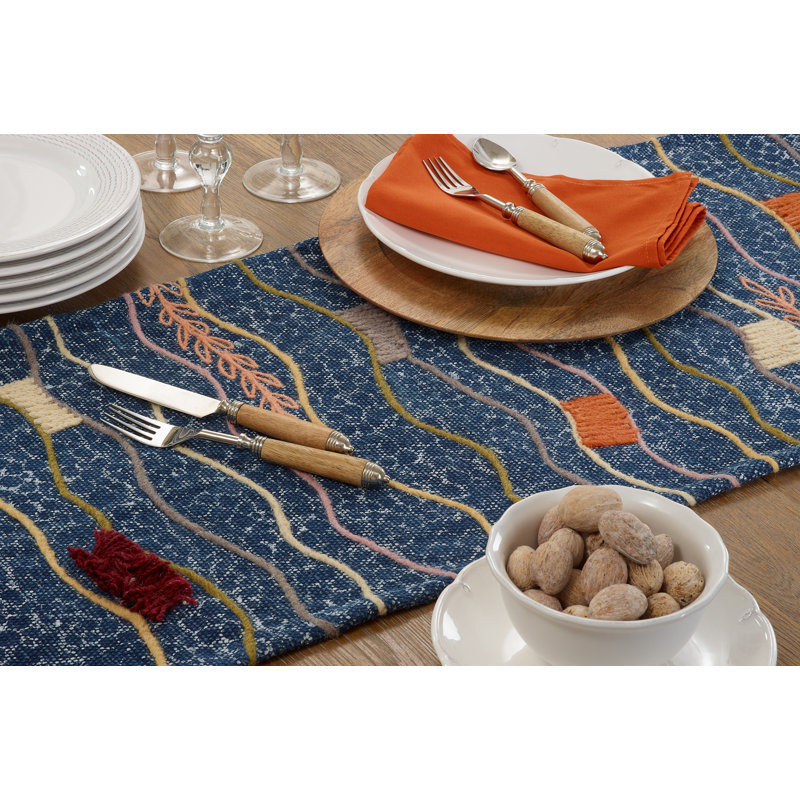Multi-Color Cotton Embroidered Block Print Table Runner