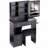 29.2" Small Size Left Drawer Desktop Vanity Table + Cushioned Stool, 2 AC+2 USB Power Station, Hair dryer bracket, Extra Large Touch Control Sliding LED Mirror, Tri-color Switching, Brightness Adjust-795530371