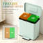 Poubelle double de 2 x 5,3 gallons (20 litres) à pédale, en métal vert pâle, avec couvercle à fermeture douce et seaux amovibles. Parfait pour la cuisine, le bureau et le vestibule.