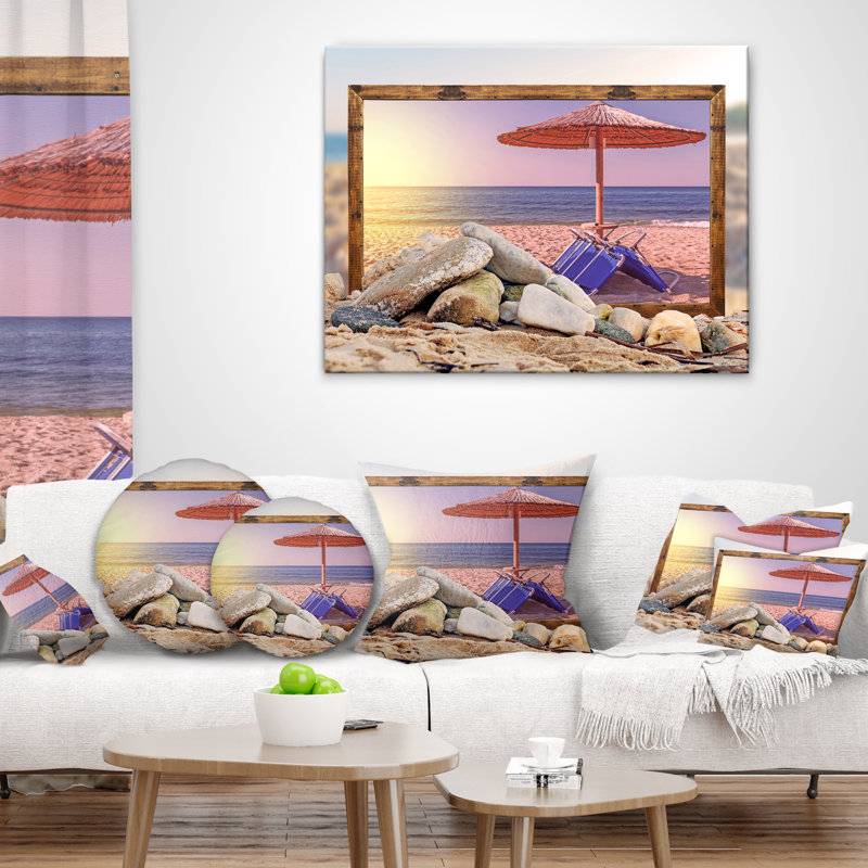 Coussin décoratif à imprimé encadré Beach Sunset