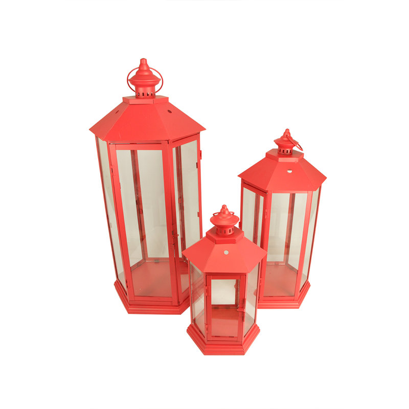 Ensemble de 3 lanternes colonne style traditionnel 27 ", Rouge