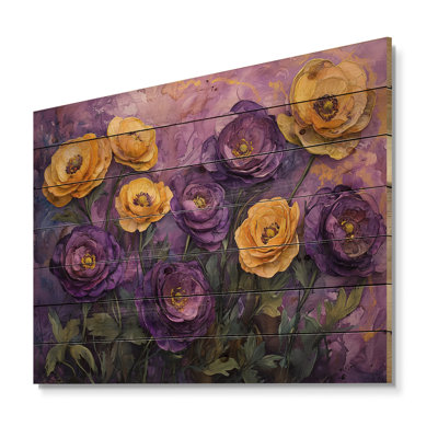 Lavender Ranunculus Flowers Field II - Ranunculus Wood Wall Art - On Natural Pine Wood