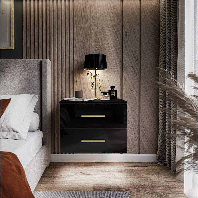 Notburg 55cm W Manufactured Wood Bedside Table, Black