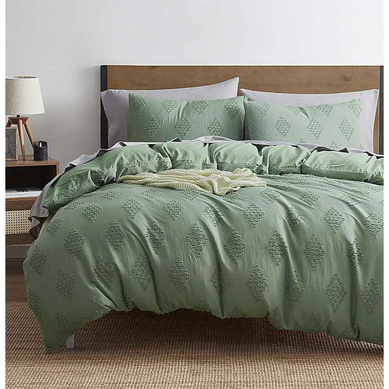 Ensemble de housse de couette toutes saisons avec insert et taies décoratives Soft, Très grand lit, Vert