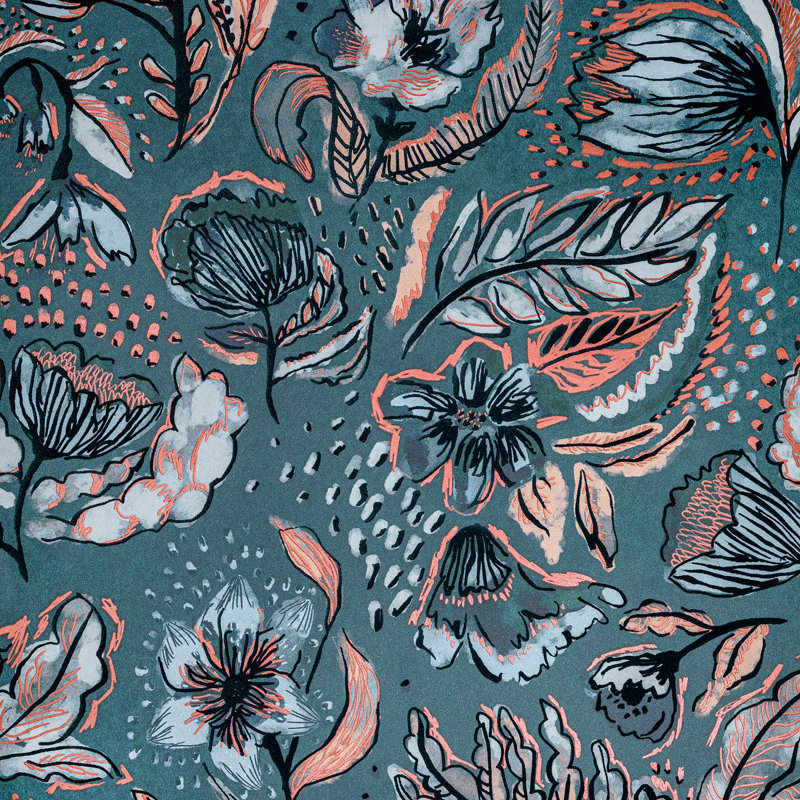 Pepper Embossed Wild Flower Felice Wallpaper Roll, Green