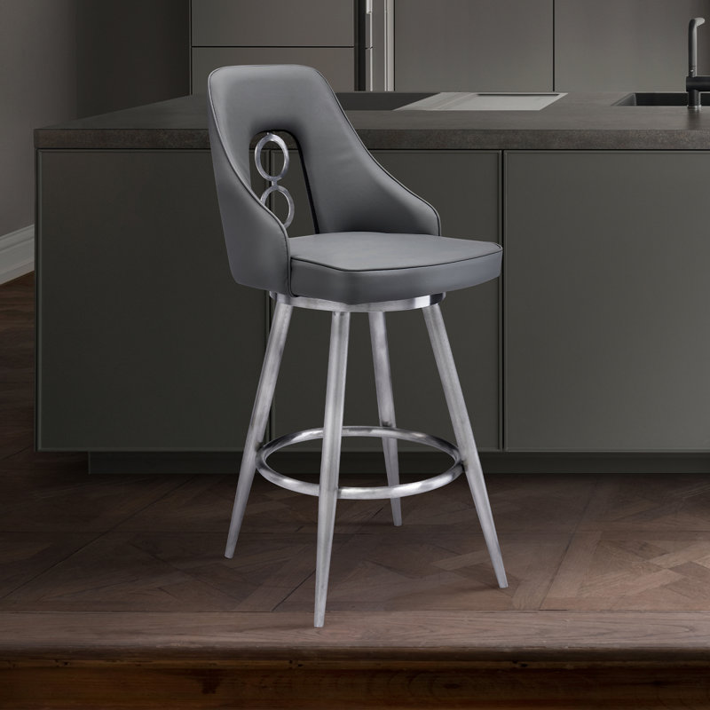 Annabel Swivel Bar & Counter Stool, Counter Stool (26" Seat Height), Brushed Stainless Steel, Grey