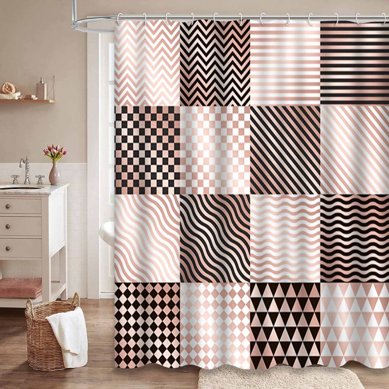 Rideau de douche géométrique à triangles abstraits et or avec 12 crochets, L 72 po x l 72 po