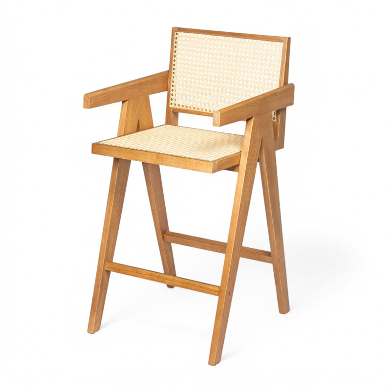 Hassan 27’’ Rubberwood Counter Stools With Cane Webbing, Beige/Natural