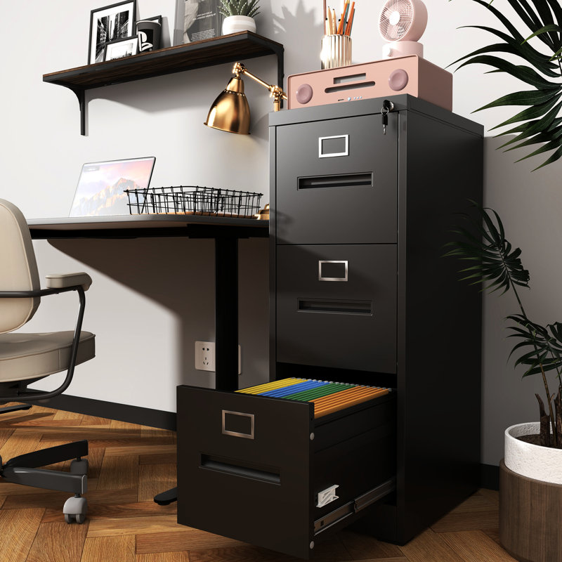 Classeur à 3 tiroirs en métal avec serrure, capacité de format lettre A4, utilisation dans un bureau, organisation à surface lisse, glissières silencieuses