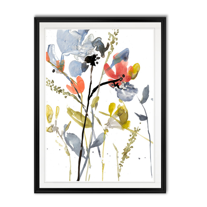 «Flower Overlay II», peinture sur toile, H 18,5 po x l 24,5 po x P 1,5 po, Cadre noir