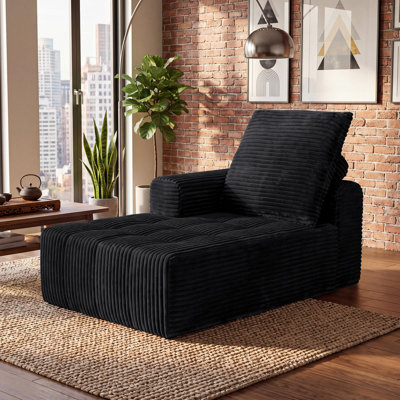 62.99" L Compressed One Arm Indoor Chaise Lounge Chair — SINGLE MODULAR COMPONENT, Roll-Pack Sectional Sofa Component with Pocket Springs, No Assembly Required for Living Room, Black