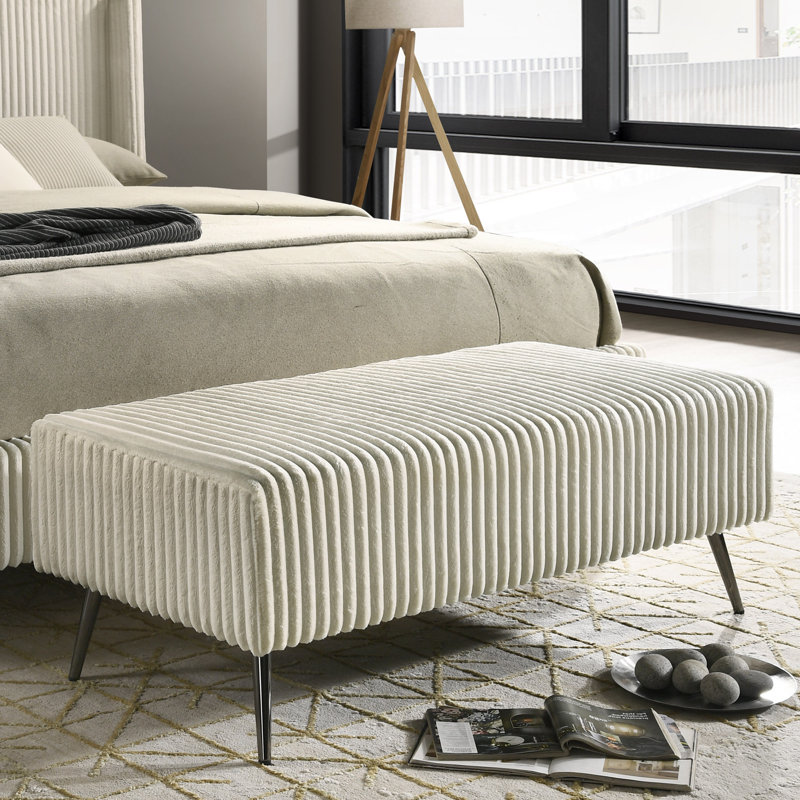 Banc rembourré en velours côtelé Mavela, Crème, crème