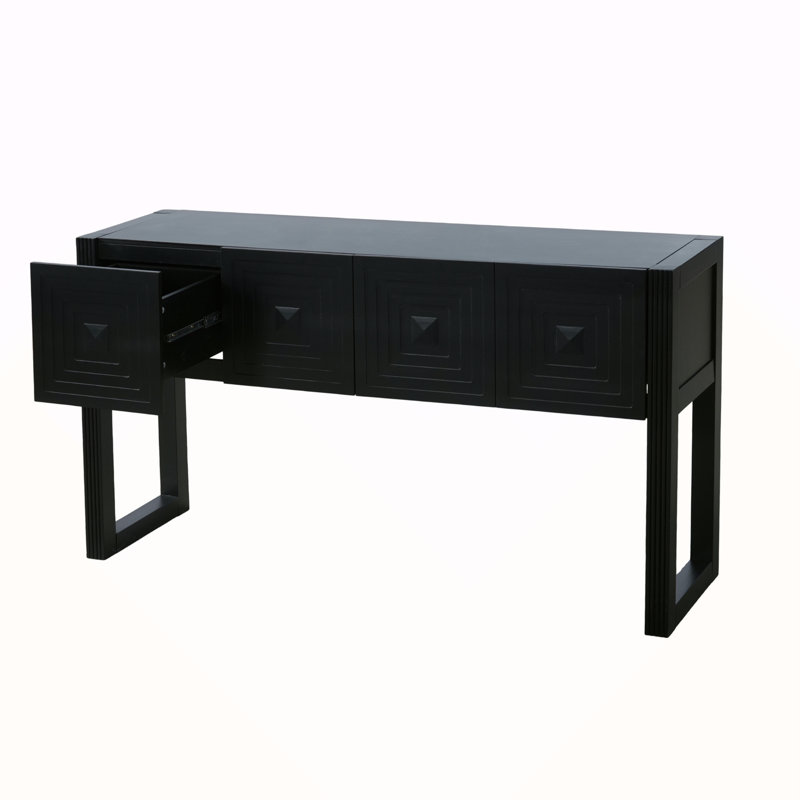 Console géométrique sculptée avec 3 tiroirs à fermeture en douceur, Noir