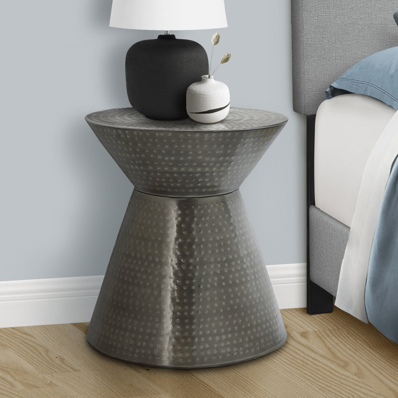Table d'appoint, tambour, côté, bout, table de chevet, lampe, salon, chambre à coucher, métal, contemporain, moderne
