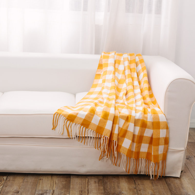 Hand Woven Throw Blanket, Yellow and White
