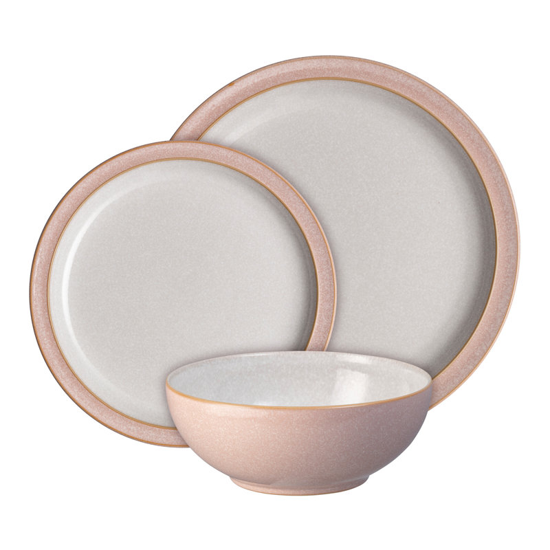 Denby Elements 12 Piece Dinnerware Set, Service for 4, Sorbet Pink