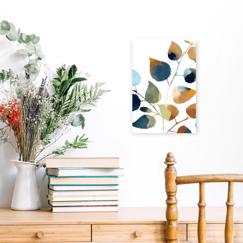 Feuilles d'automne, art mural abstrait contemporain, nature élégante, 18" H x 12" W