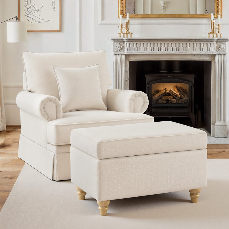 Banc de rangement avec repose-pieds Mercury, Blanc avoine