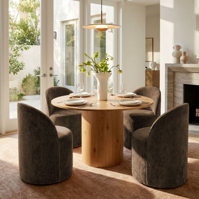 4 - Person Dining Table Sets With Round Table & 4 Upholstered Fabric Chairs